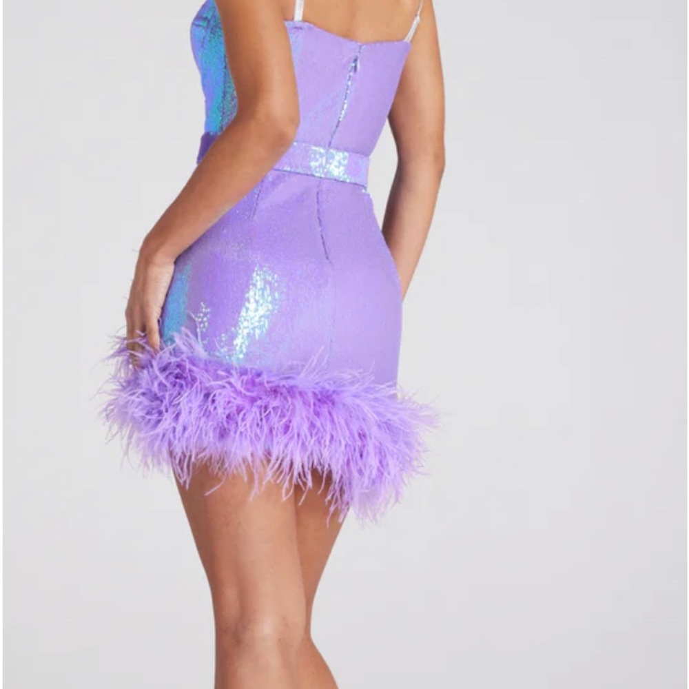NADINE MERABI Lavender Iridescent Feather Mini Dress - Picture 5 of 13